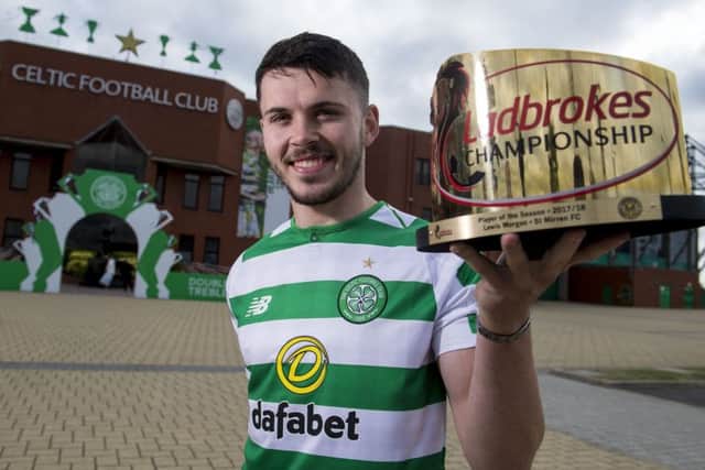 Celtic's Lewis Morgan with the Ladbrokes Championship Player Of The Season award he won after returning to St Mirren on loan. Picture: Bill Murray/SNS
