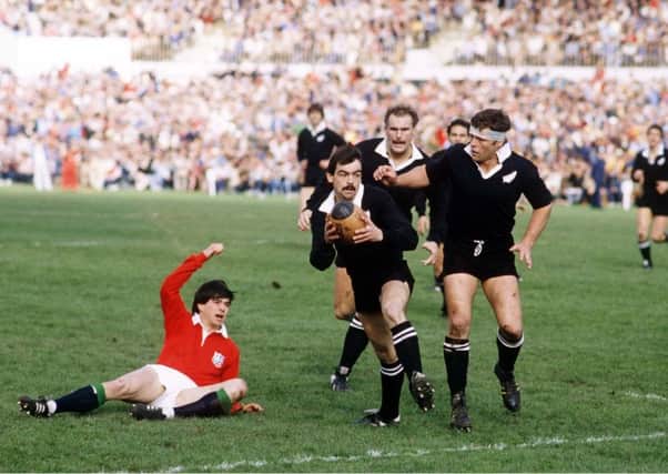Roger Baird, grounded, in action for the Lions against New Zealand's David Loveridge, Andy Haden and Andy Dalton in the fourth Test in Auckland in 1983.  Picture: Colorsport/REX/Shutterstock