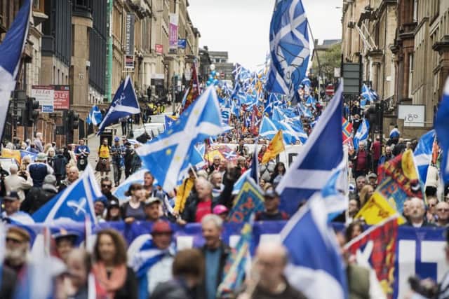 Supporters of Scottish independence march in Glasgow (Picture: John Devlin)