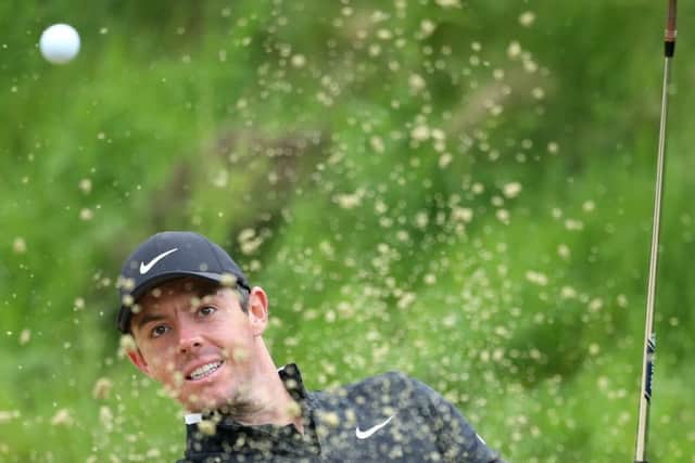 Rory McIlroy plays out of a bunker during the pro-am for the BMW PGA Championship at Wentworth. Picture: Alex Pantling/Getty Images