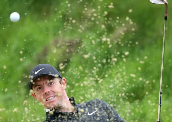 Rory McIlroy plays out of a bunker during the pro-am for the BMW PGA Championship at Wentworth. Picture: Alex Pantling/Getty Images