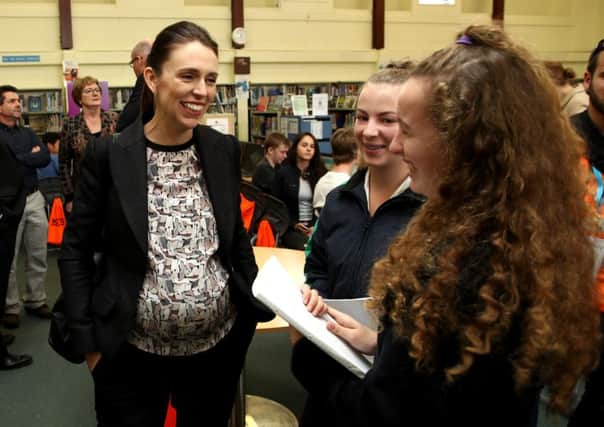New Zealand Prime Minister Jacinda Ardern speaks to students at an event promoting careers in construction. Picture: Getty