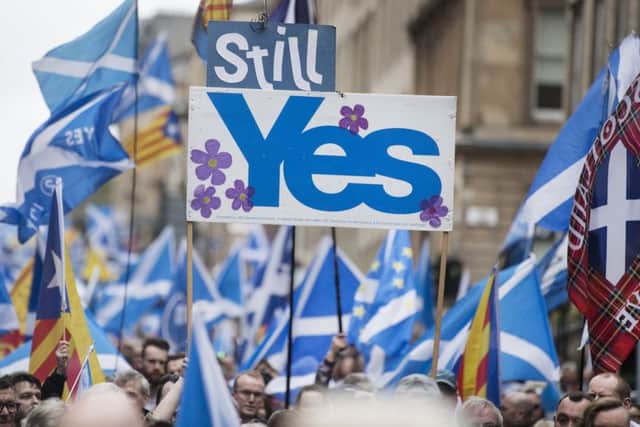 Thousands march in a pro-independence rally in Glasgow. Picture: John Devlin