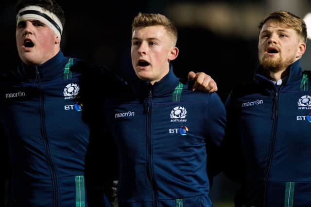 Scotland U20 players Marshall Sykes, Logan Trotter and Fraser Strachan, who has now been released by Northampton. Picture: Ross Parker/SNS/SRU