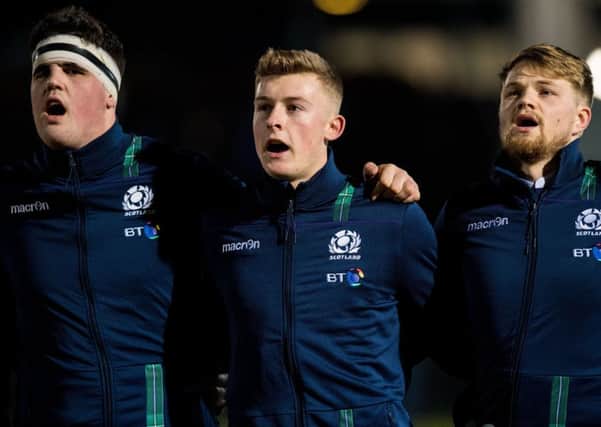 Scotland U20 players Marshall Sykes, Logan Trotter and Fraser Strachan, who has now been released by Northampton. Picture: Ross Parker/SNS/SRU