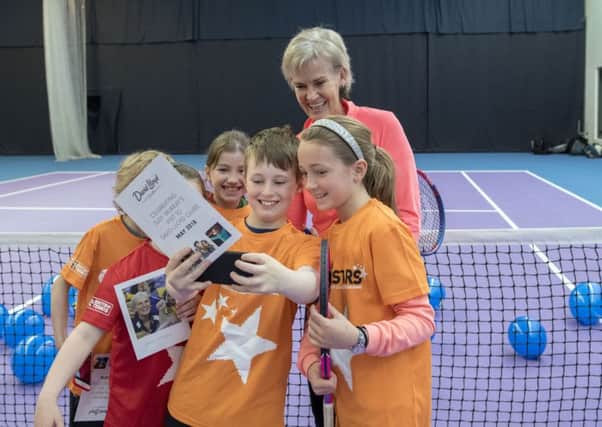 Judy Murray coaches kids at David Lloyd Glasgow. Picture: Paul Chappells