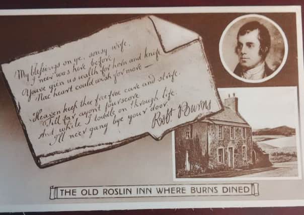 A postcard marking Robert Burns' visit to the inn. PIC: Contributed.