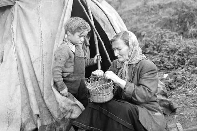 Basket making at an encampment at Grandtully near Aberfeldy in 1958. PIC: TSPL.