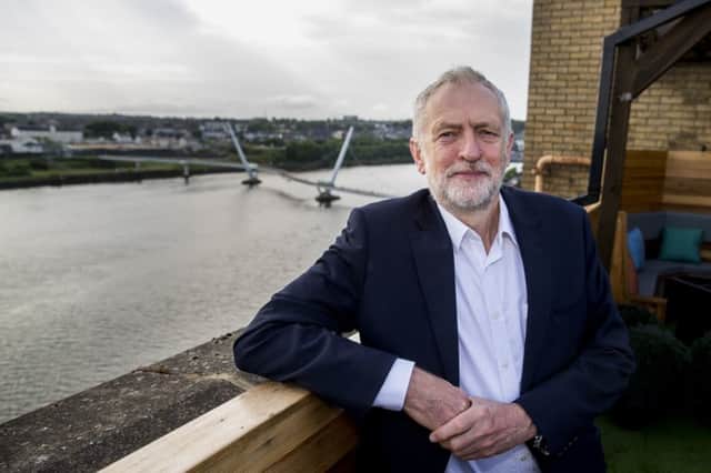 Labour leader Jeremy Corbyn standing on the rooftop of the City Hotel in Derry City. Picture: Liam McBurney/PA Wire