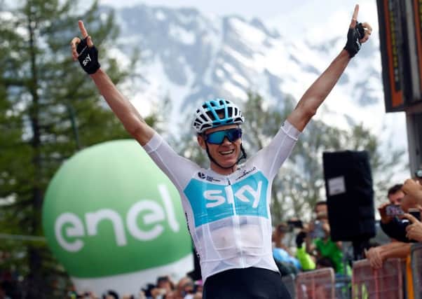 Chris Froome celebrates after powering to victory on stage 19. Picture: AFP/Getty