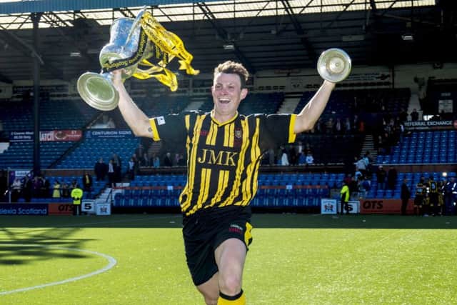 David Gornley celebrates Auchinleck's Scottish Junior Cup triumph in 2015. Picture: SNS.