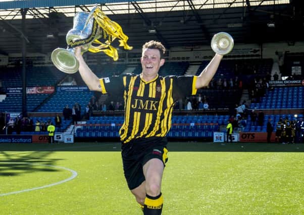 David Gornley celebrates Auchinleck's Scottish Junior Cup triumph in 2015. Picture: SNS.