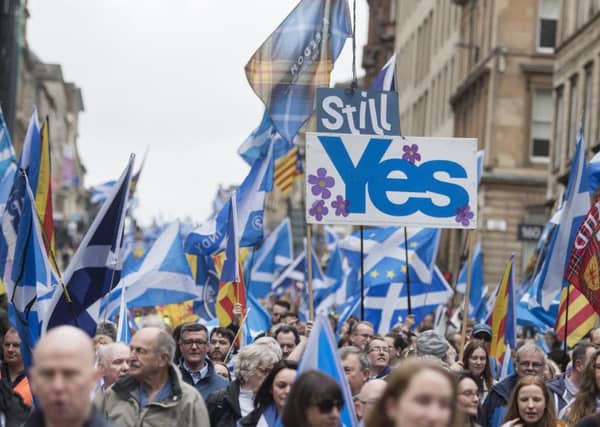 Independence supporters march in Glasgow earlier this month. Picture: John Devlin