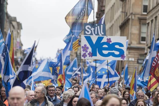 Independence supporters march in Glasgow earlier this month. Picture: John Devlin