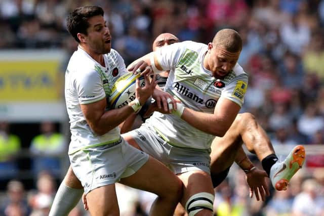 Saracens Sean Maitland and Nick Isiekwe are both hands-on. Picture: Getty