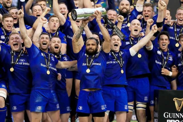 Blue is the colour as Leinster celebrate winning the Guinness Pro14 final in Dublin. Photograph: Donall Farmer/PA Wire