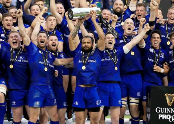 Blue is the colour as Leinster celebrate winning the Guinness Pro14 final in Dublin. Photograph: Donall Farmer/PA Wire