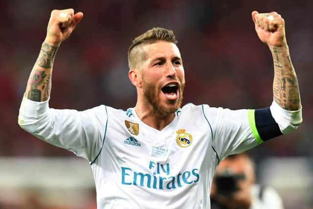 Sergio Ramos's challenge on Mohamed Salah was the turning point in the final. Picture: Getty.