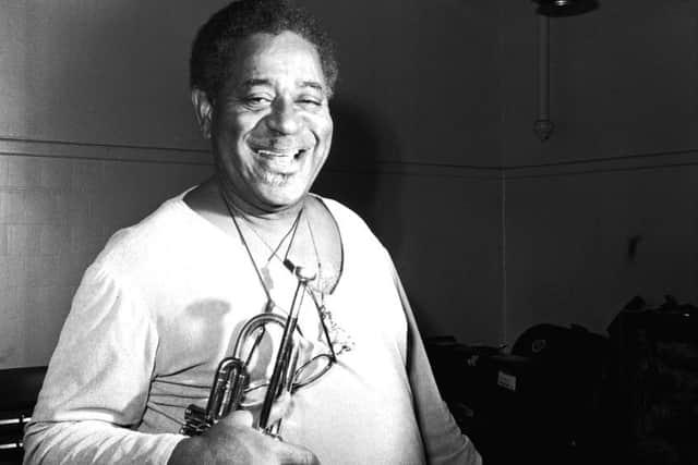 Legendary jazz musician Dizzy Gillespie poses with his trumpet in August 1980 ahead of his appearence at the Edinburgh Jazz Festival. Picture: Alex Brown/TSPL