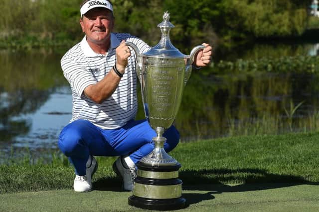 Paul Broadhurst with the KitchenAid Senior PGA Championship after claiming his second over-50s major title in Michigan. Picture: Getty Images