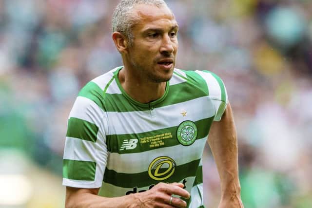 Henrik Larsson in action for Celtic at Scott Brown's testimonial. Picture: SNS Group