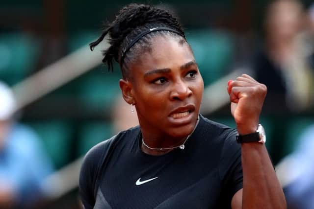 Serena Williams celebrates during her win over Ashleigh Barty at the French Open. Picture: Getty Images