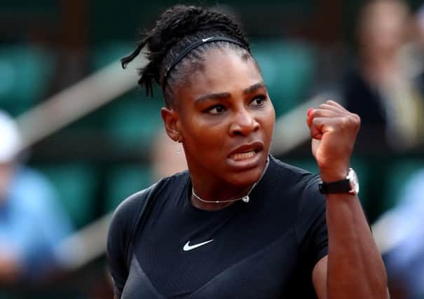 Serena Williams celebrates during her win over Ashleigh Barty at the French Open. Picture: Getty Images