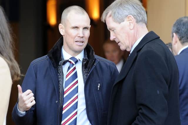 Former Rangers striker Kenny Miller with club chairman Dave King. Picture: Michael Gillen
