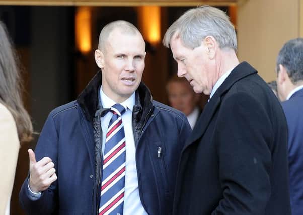 Former Rangers striker Kenny Miller with club chairman Dave King. Picture: Michael Gillen