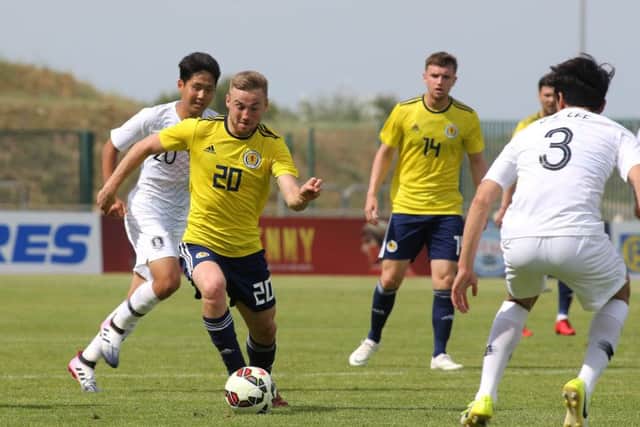 Allan Campbell takes the game to South Korea as Scotlands Under-21s won 2-1 to reach the Toulon Tournament semi-finals. Photograph: TGSPhoto/REX/Shutterstock