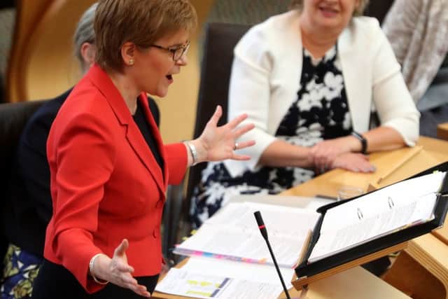First Minister Nicola Sturgeon during First Minister's Questions at the Scottish Parliament in Edinburgh. Picture; PA