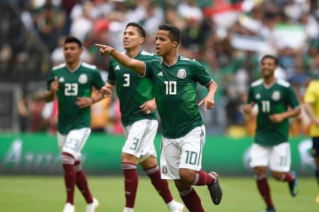 Giovani Dos Santos celebrates his goal for Mexico. Picture: AFP/Getty.