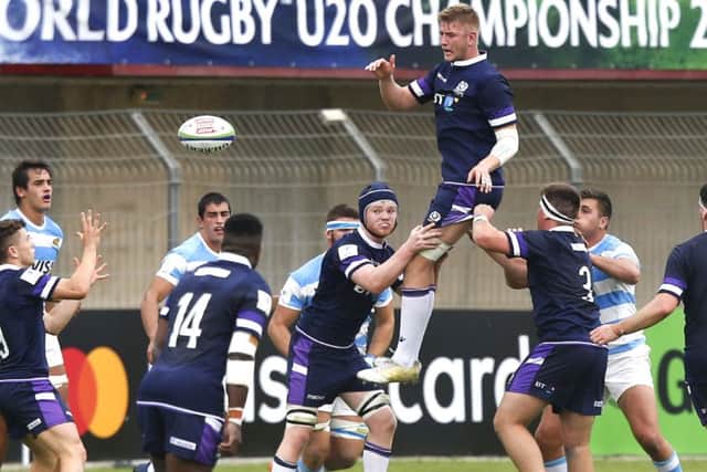 Scotlands Jamie Hodgson wins a lineout. Picture: Raymond Roig/Getty