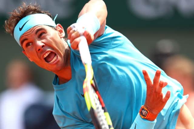 Rafael Nadal serves during his fourth round win against Maximilian Marterer of Germany. Picture: Clive Brunskill/Getty Images