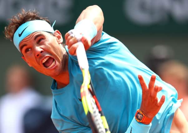 Rafael Nadal serves during his fourth round win against Maximilian Marterer of Germany. Picture: Clive Brunskill/Getty Images
