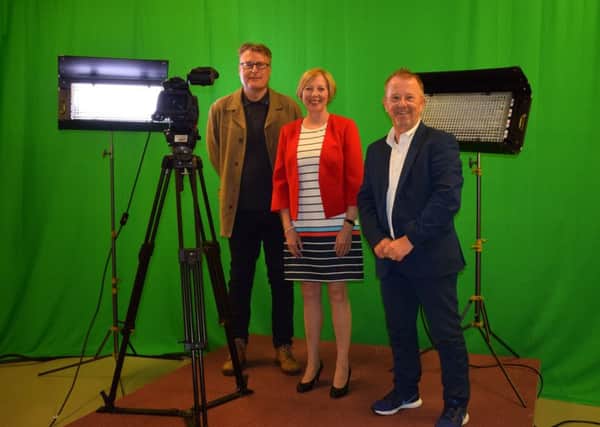 Launch of Film The House competition - from left, Graeme Campbell, Lesley Laird and Dougi McMillan, director of Fife College Faculty of Creative Industries.