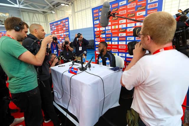 Raheem Sterling faces the media at St George's Park, Burton. Picture: PA