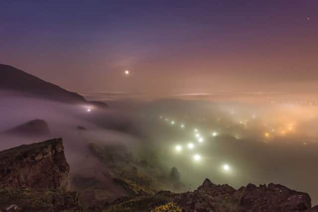 The city of Edinburgh covered by  haar. Picture: Tom Duffin.