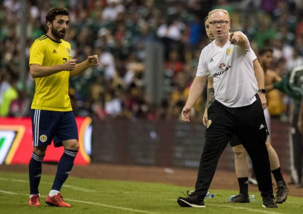 Scotland manager Alex McLeish gives out instructions to Graeme Shinnie. Picture: Alan Harvey/SNS