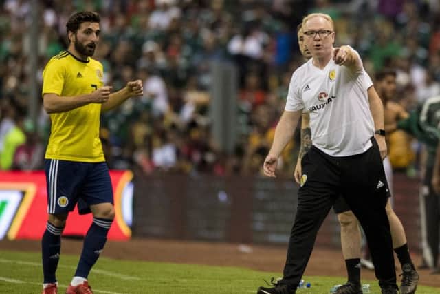 Scotland manager Alex McLeish gives out instructions to Graeme Shinnie. Picture: Alan Harvey/SNS