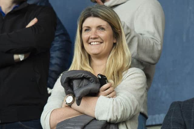 Kayleigh Grieve, Uefa's marketing manager for women's football, watches Scotland take on Belarus at Falkirk Stadium. Picture: Ross Parker/SNS