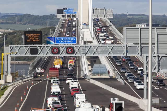 Slow-moving traffic on the Queensferry Crossing at rush hour. Picture: TSPL