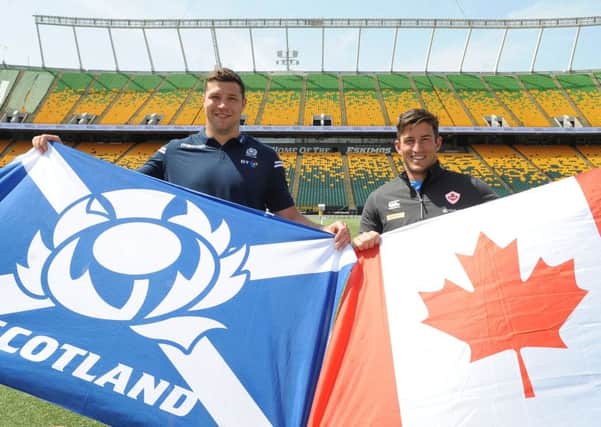 Scotland captain Grant Gilchrist and his Canadian counterpart DTH van der Merwe ahead of the match between the sides in Edmonton. Picture: Fotosport/David Gibson