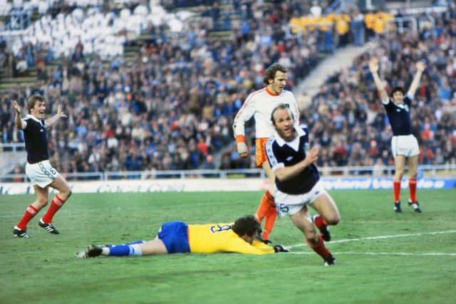 Archie Gemmill celebrates his solo goal against Holland. Photograph: REX/Shutterstock