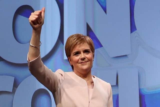 First Minister Nicola Sturgeon after giving her keynote speech to delegates at the Scottish National Party's spring conference. Picture: Jane Barlow/PA Wire