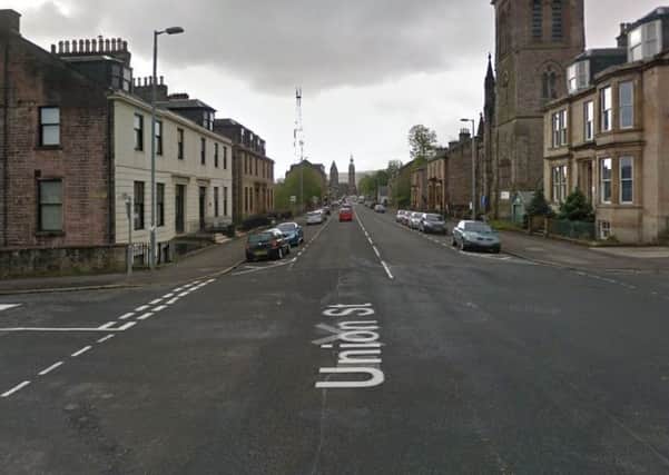The victim was in Union Street, Greenock, when he was attacked with a large bladed weapon. Picture: Google