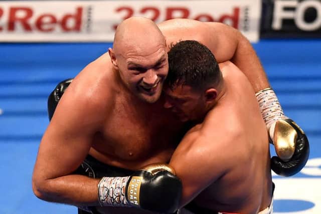 Tyson Fury towered over Sefir Seferi during four farcical rounds. Picture: Getty.