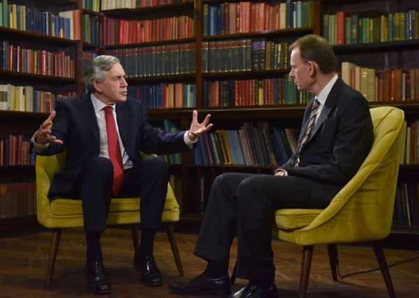 Former Labour prime minister Gordon Brown, left, speaking to Andrew Marr on the BBC1 current affairs programme The Andrew Marr Show yesterday when he said there was potentially the chance of a change of prime minister. Picture: PA