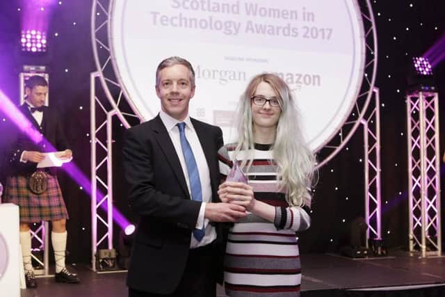 Graeme Smith of Amazon with Elyssa Ross, winner of Rising Star in 2017. Picture: Contributed