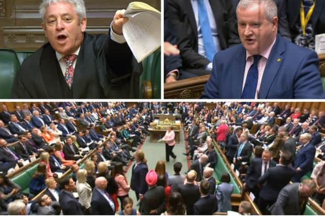 Speaker John Bercow told SNP Westminster Leader Ian Blackford (right) to leave, prompting SNP MPs to walk out. Pictures: Parliament TV
